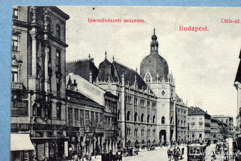 Budapest - Iparművészeti múzeum / Üllői-út /Valéria Kávéház /villamos -  fotó képeslap - 1909