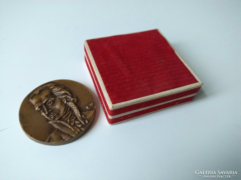 Old bronze kazinczy commemorative medal, badge and gift box