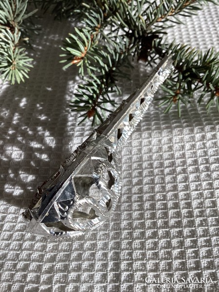 Régi retró műanyag ezüst színű mandolin karácsonyfadísz