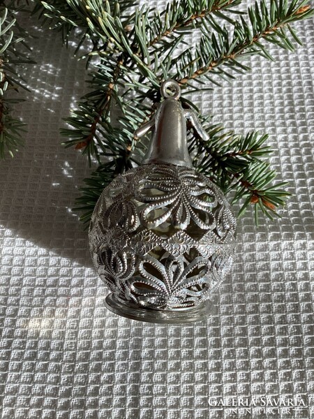 Régi retró műanyag ezüst színű szódásüveg karácsonyfadísz