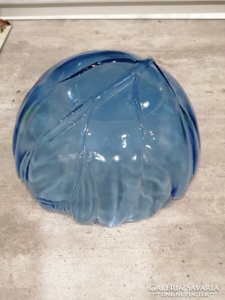Blue glass bowl in the shape of a leaf
