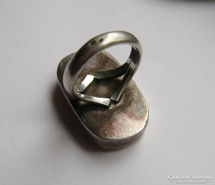 Silver ring with a rare sea snail shell inlay