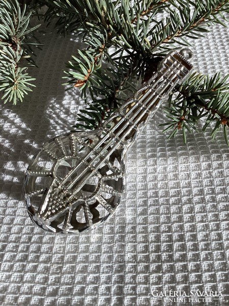 Régi retró műanyag ezüst színű mandolin karácsonyfadísz