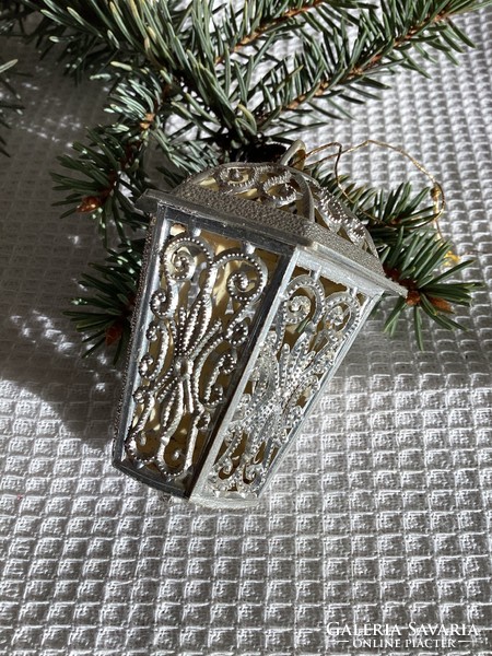 Régi retró műanyag ezüst színű lámpás karácsonyfadísz