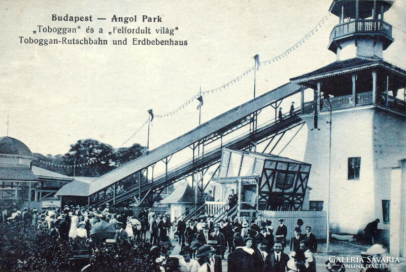 Budapest - Angolpark -"Toborggan" és a "Felborult világ" -  fotó képeslap - 1940