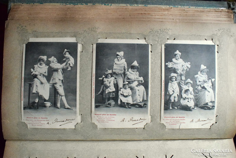 9 pieces from a series of humorous photo postcards - Pierrot's founding of the family