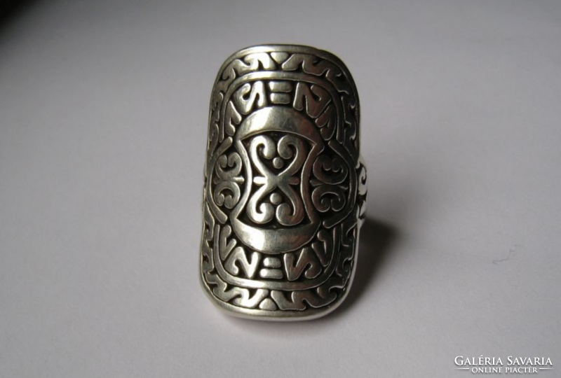 Designer silver ring, Aztec, with Mexican pattern