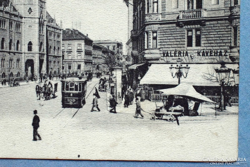 Budapest - Iparművészeti múzeum / Üllői-út /Valéria Kávéház /villamos -  fotó képeslap - 1909