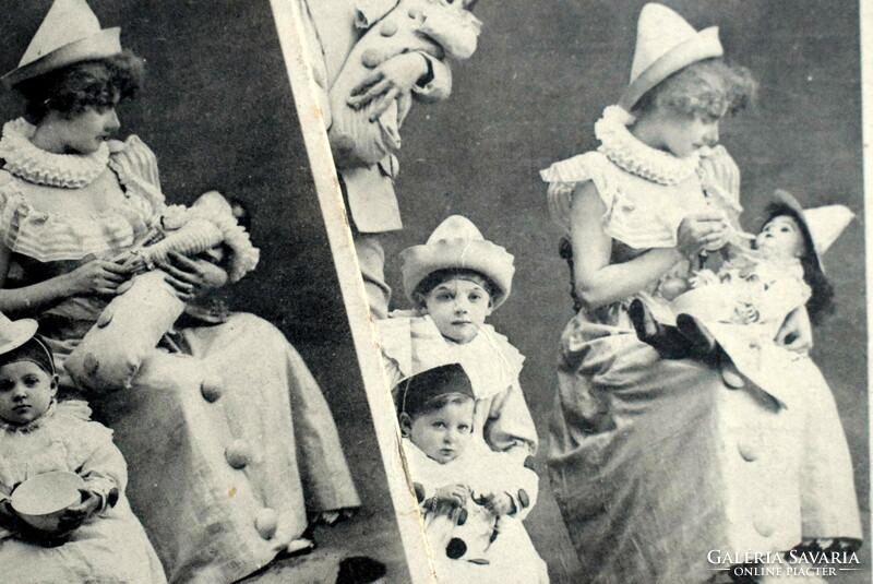 9 pieces from a series of humorous photo postcards - Pierrot's founding of the family