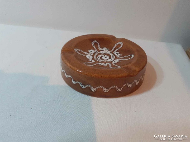 Retro ceramic ashtray or tray with brown white glaze