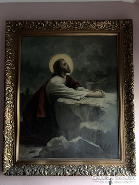 Geiger Richárd "Jézus imádkozik" 79x98cm, olajfestmény