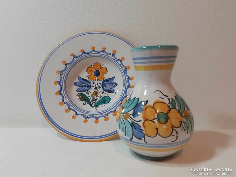 Pair of Habán folk art ceramic vase and plate