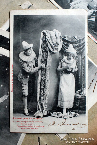 9 pieces from a series of humorous photo postcards - Pierrot's founding of the family