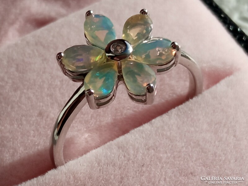 Ethiopian fire opal 925 silver ring 58