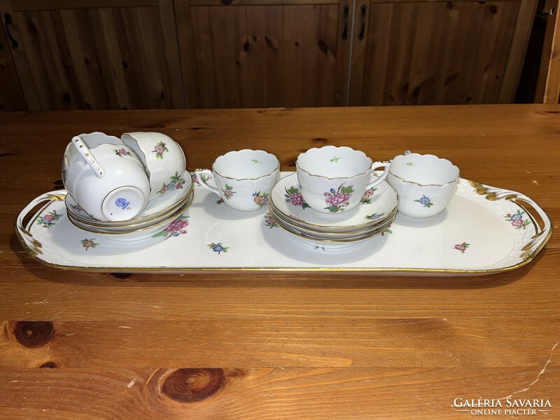 Herend porcelain, Eton 6 coffee cups and saucers, sandwich/cookie serving plate