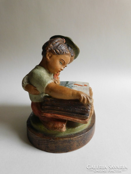 József Gondos - children reading a storybook - ceramic figure