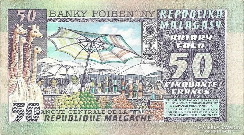 50 francs 10 ariary 1974-75 Madagaszkár Malagasy Malgas UNC