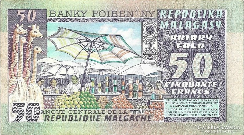 50 Francs 10 ariary 1974-75 Madagascar Malagasy Malgas unc