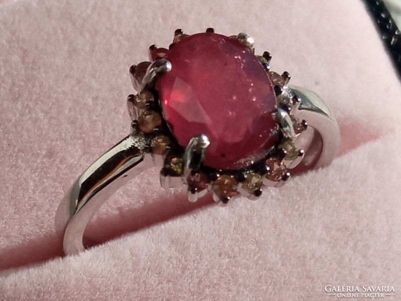 Ruby-yellow sapphire 925 silver ring 57