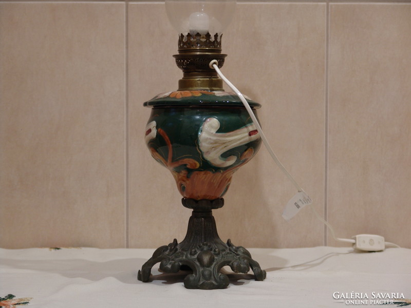 Hand-painted faience kerosene lamp