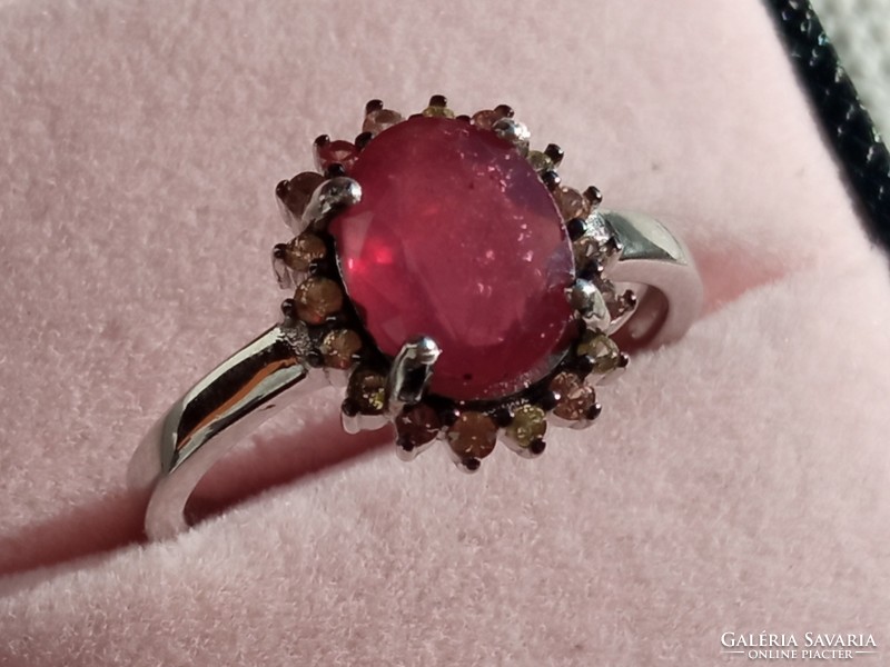 Ruby-yellow sapphire 925 silver ring 57