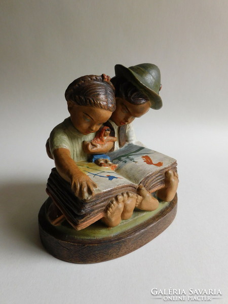 József Gondos - children reading a storybook - ceramic figure