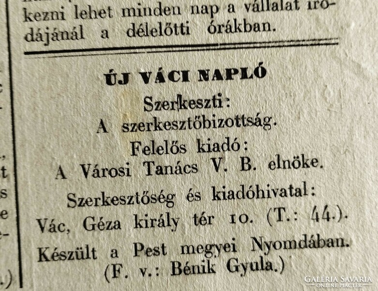 1956 december 1  /  ÚJ VÁCI NAPLÓ   /  Eredeti, régi újságok, képregények, magazinok Ssz.: 1558