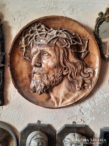 Antik  jelzett kerámia Jézus Krisztus relief,  fali dombormű,  Alkudható