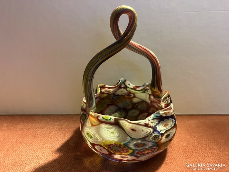 Millefiori glass basket with handles - murano 2312 27