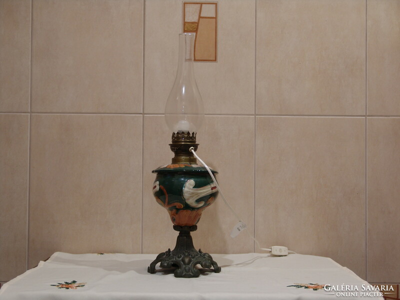 Hand-painted faience kerosene lamp