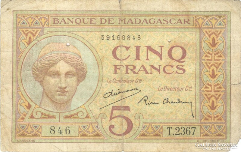 5 francs 1937 Madagaszkár 1.