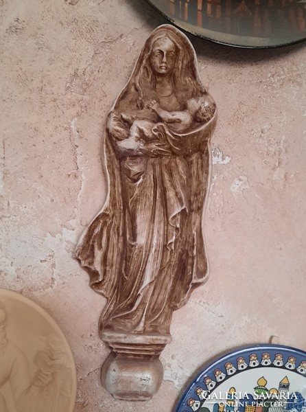 Antique Virgin Mary, Madonna with child, plaster wall relief, embossed, negotiable