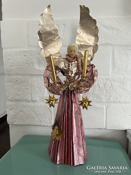 Beautiful large antique German angel with wax head and hands Christmas tree decoration top decoration