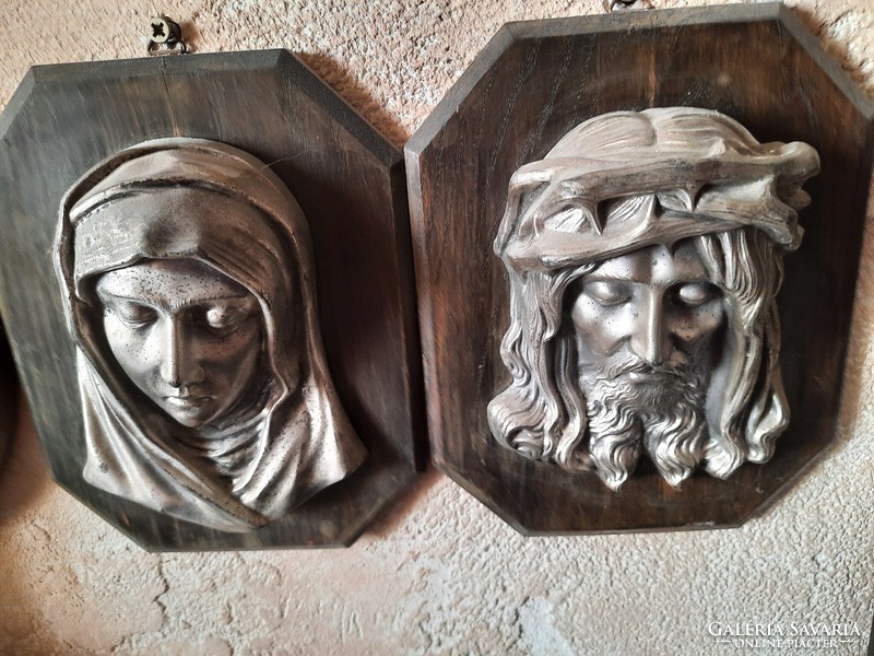 Antique paired Virgin Mary and Jesus Christ relief, wall relief, negotiable