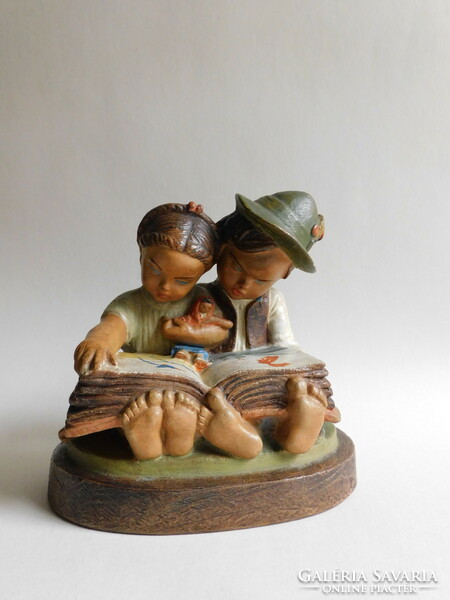 József Gondos - children reading a storybook - ceramic figure