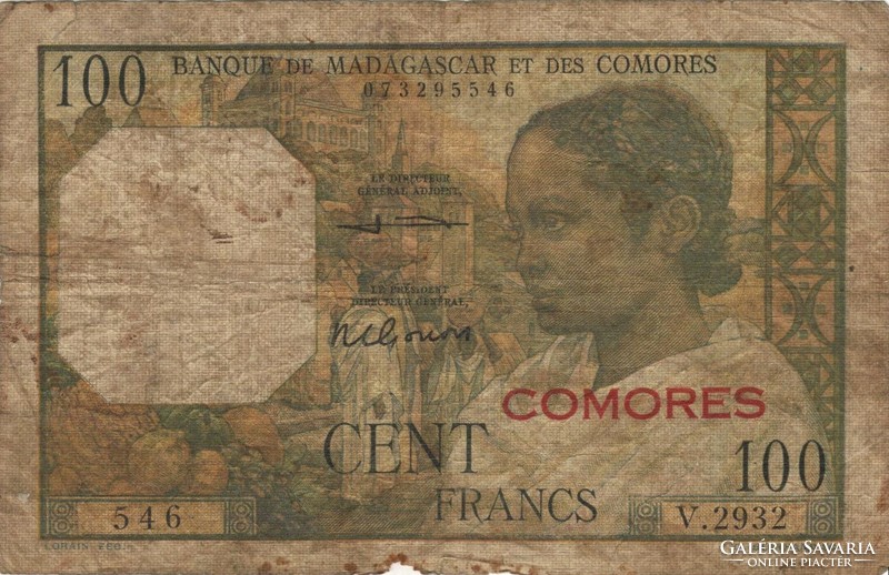 100 francs Comore szigetek Comores felülbélyegzés Ritka