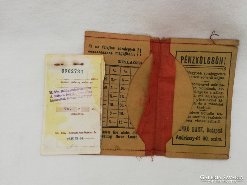 Benkő lottery ticket bank, with payment receipts 1932