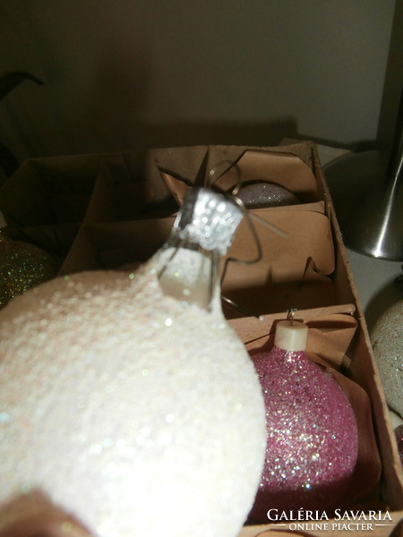 Retro glittering Christmas balls in original box