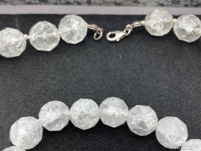 Crushed rock crystal necklace and bracelet set in gift box