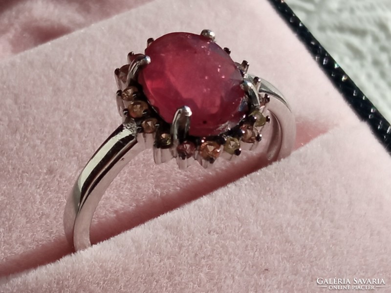 Ruby-yellow sapphire 925 silver ring 57