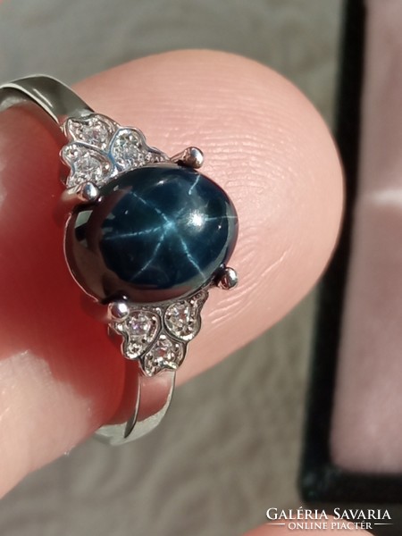 Star sapphire 925 silver ring 57