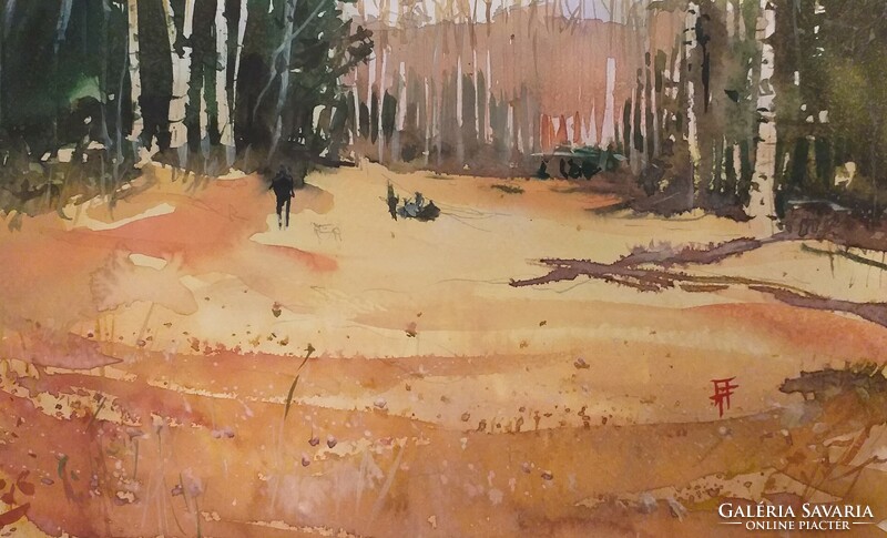 Tibor Bálinth at the edge of the forest (watercolor 23.3cm x 14cm paper 200 gr) late autumn landscape