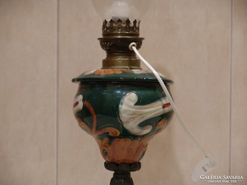 Hand-painted faience kerosene lamp