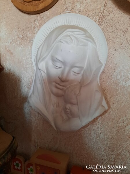 Antik Szűz Mária,  Madonna gyermekkel,  gipsz fali relief, dombormū,Alkudható