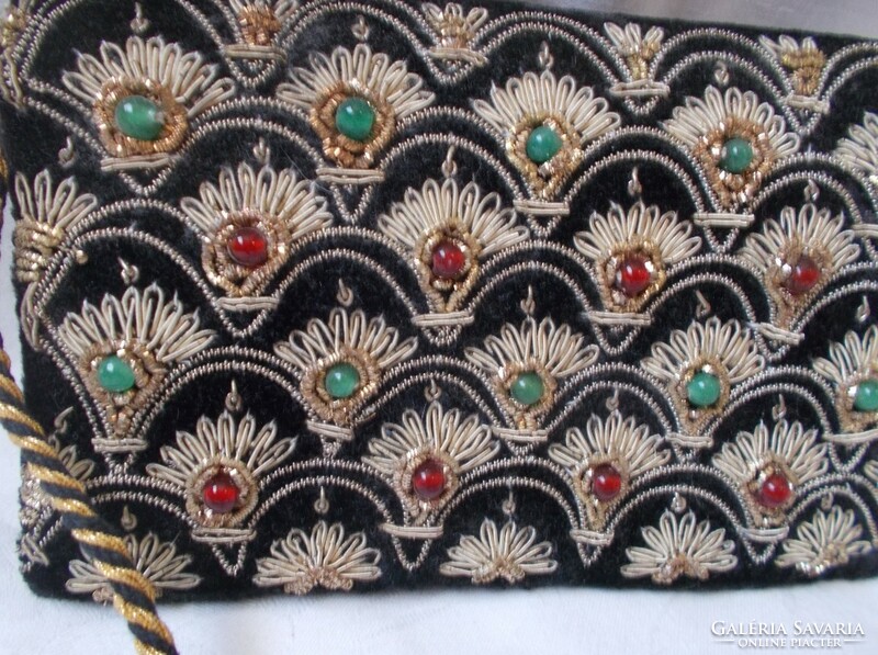 Velvet beaded bag with gold embroidery, party bag, reticule