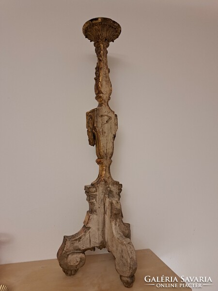 Baroque candle holder carved gilded wood 75cm