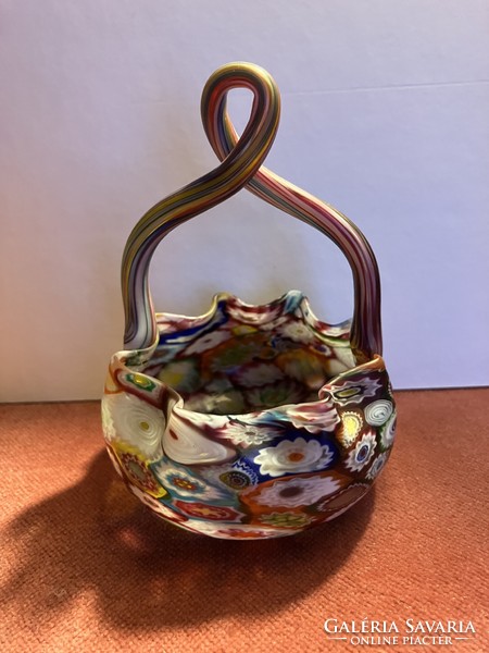 Millefiori glass basket with handles - murano 2312 27