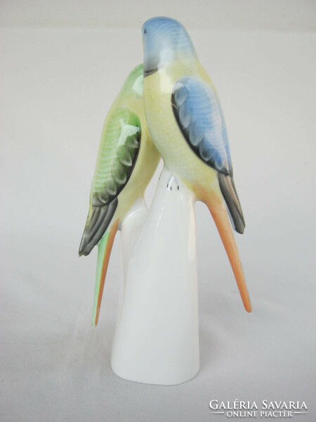 Hollóházi porcelán színes papagáj pár