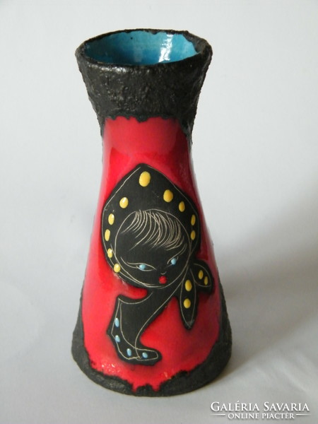 Retro Italian small lava vase depicting a female figure