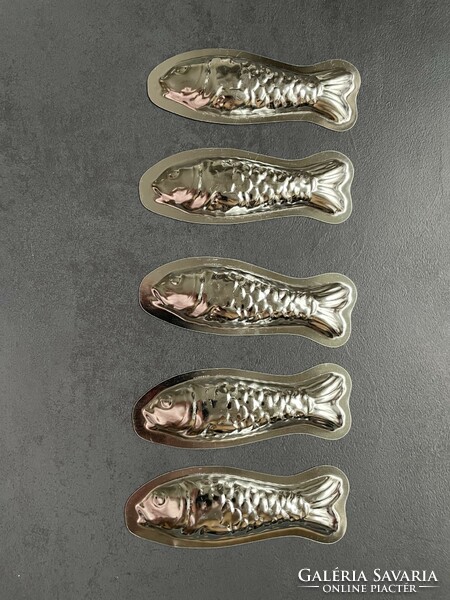 5 metal cake baking molds, chocolate moulds, - fish